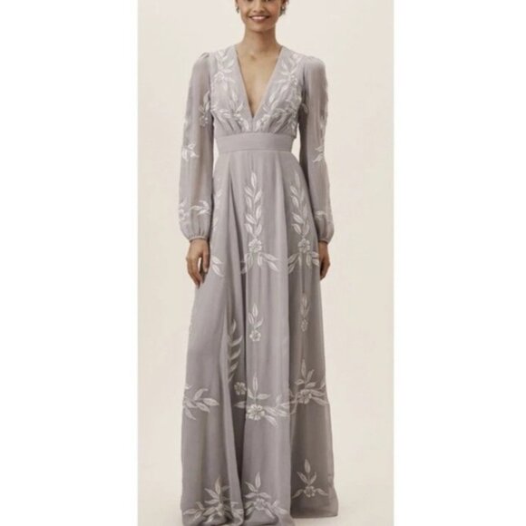 Women's BHLDN Anthropologie Long Sleeve Embroidered Belize Dress Size 0 Wedding - Picture 1 of 11